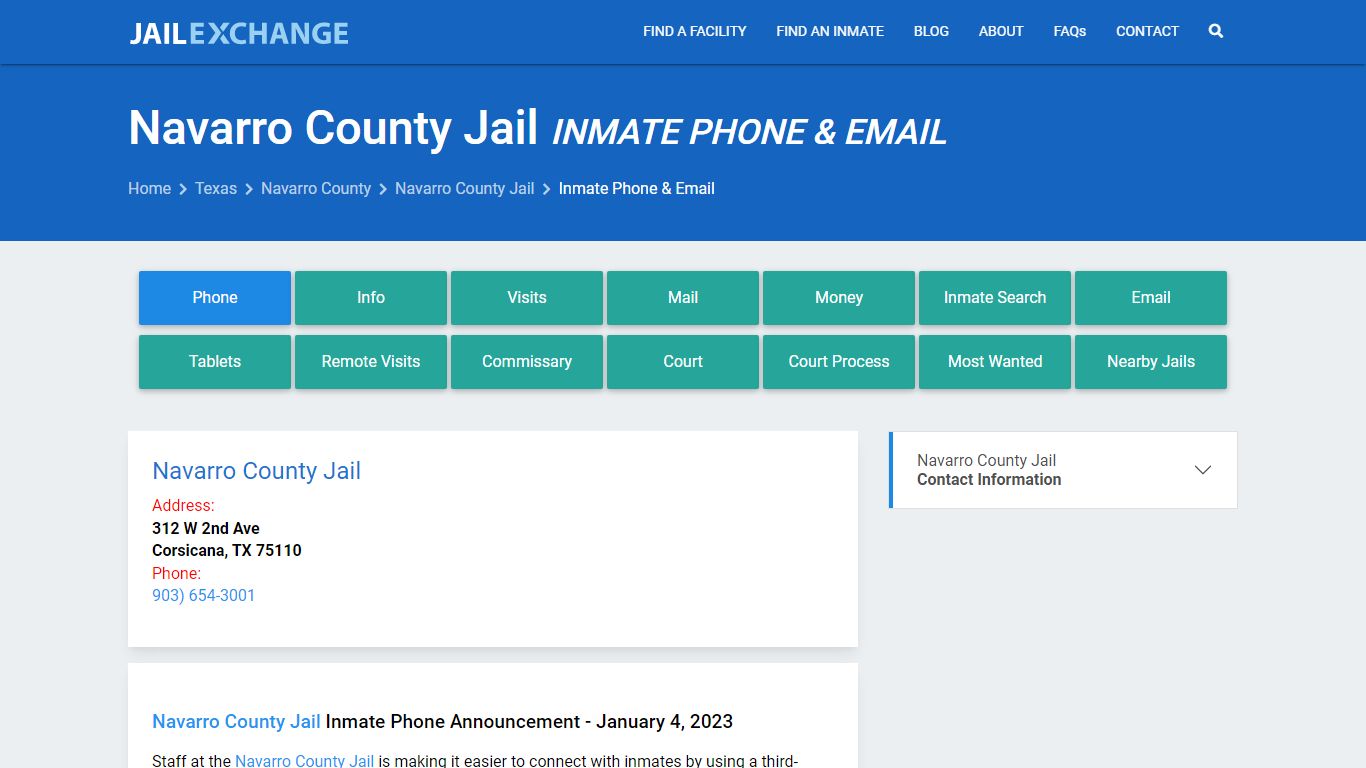 Inmate Phone - Navarro County Jail, TX - Jail Exchange